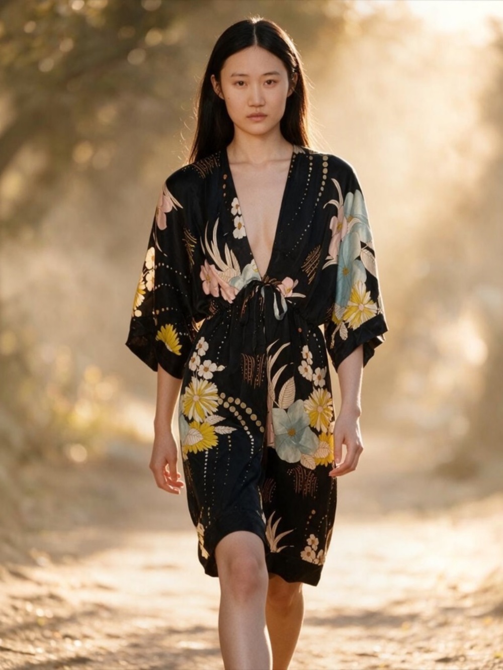 Yuki Kim 100% Silk Kimono Dress M